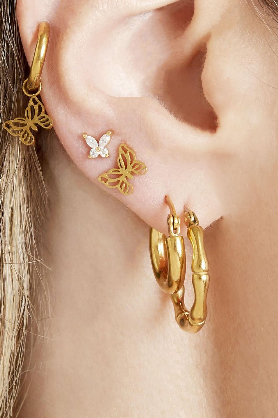 Earrings Little Butterfly Gold Color Stainless Steel h5Picture2